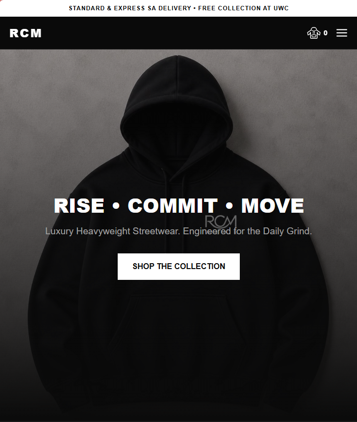 RCM streetwear store website